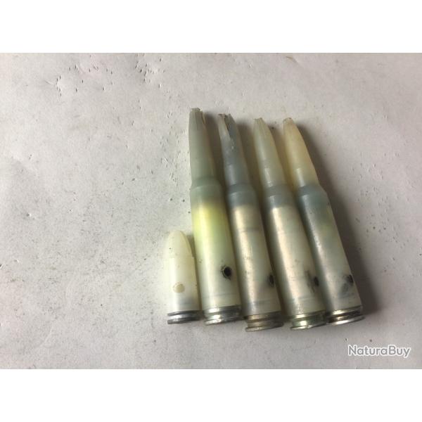 VENDU PAR LE-CUIRASSIER LOT DE 5 BALLES ENTRAINEMENT DMILITARISES CALIBRE 7,5 MAS ET 9MM