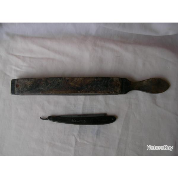 WW1 FRANCE RASOIR & CUIR AFFUTEUR A RASOIR PERSONNALIS�S FRANCAIS POILU RASOIR 4 eRGT DE LIGNE 14-18