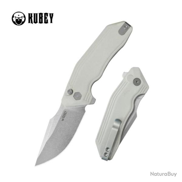 Couteau Kubey Basilisk Ivory Manche G10 Lame Tanto Acier 14C28N IKBS Button Lock Clip KUB391D2