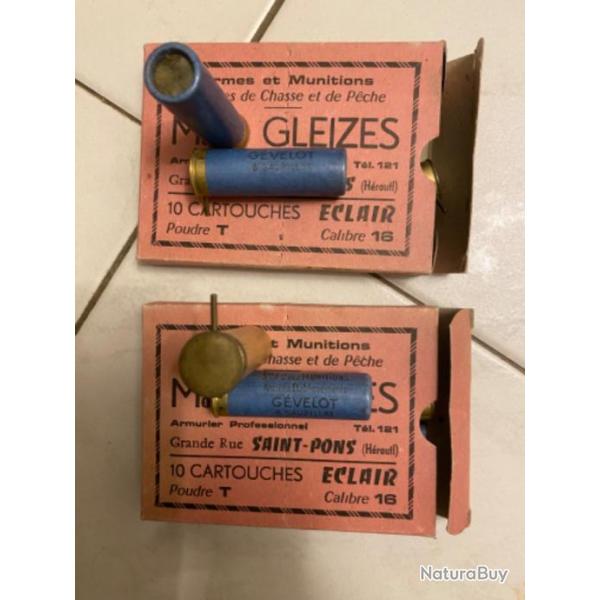 Lot de 2 boites de cartouches calibre 16 a broches