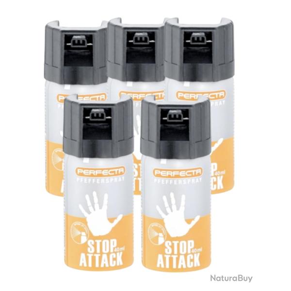 LOT PRIX CHOC- 5X BOMBES STOP ATTACK AUX POIVRE - 40 ML - " PERFECTA "
