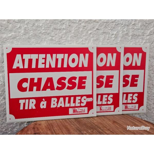 Lot de 3 Panneaux "Attention chasse tir � balle"