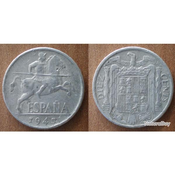 Espagne 10 Cents 1945 Piece Cheval Cavalier Cent