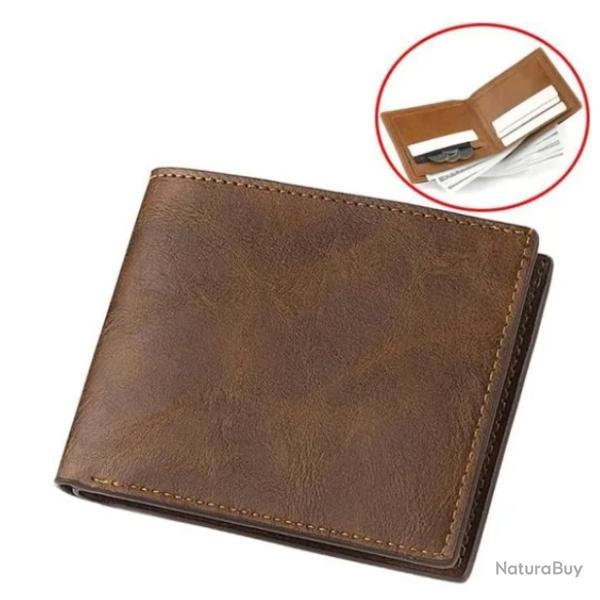 Portefeuille Homme en PU Cuir - Bi-pli - Caf� Fonc�