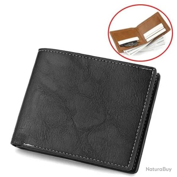 Portefeuille Homme en PU Cuir - Bi-pli - Noir