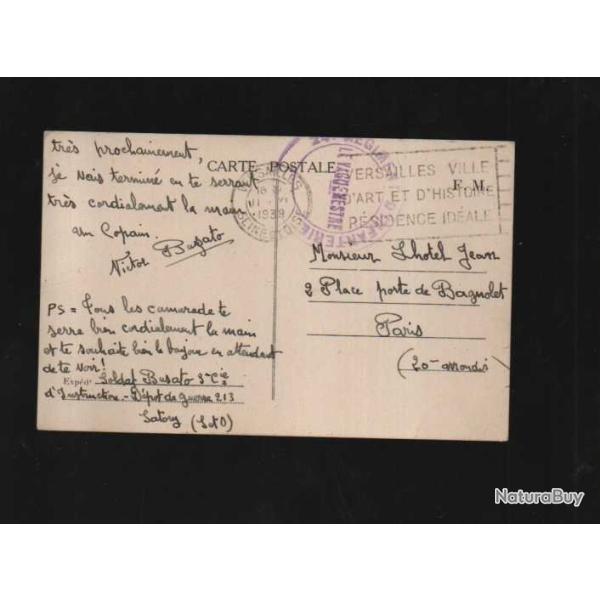 carte courrier 1939 de satory versailles 24e r�giment d'infanterie