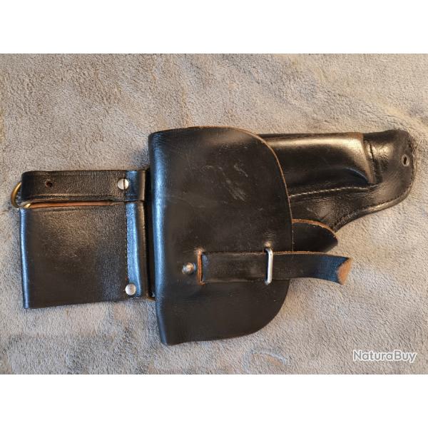 Etui d'poque en cuir noir pour pistolet MAB, 7,65, 6,35 ou .32 ACP police douane gendarmerie RARE
