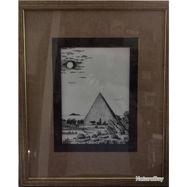 ancien Tableau Franc-ma�on encadr� 48 x 40cm - oeuvre 25 x 17 (ecritures au dos)