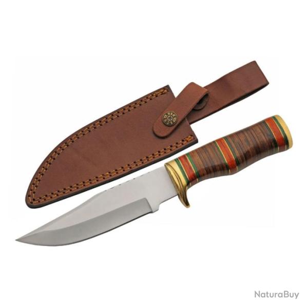 Couteau de Chasse Bowie Lame Acier Inox Manche Cuir tui Cuir PA203469