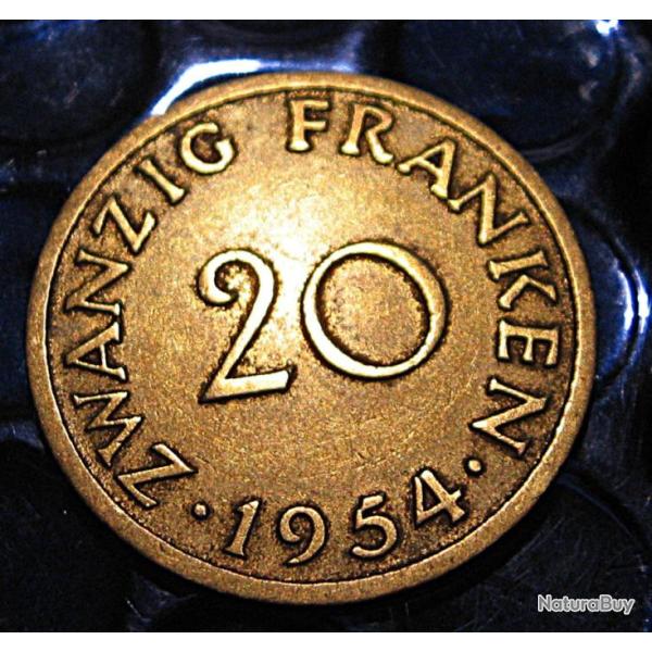 sarre  piece  de 20 frannken 1954   ttb
