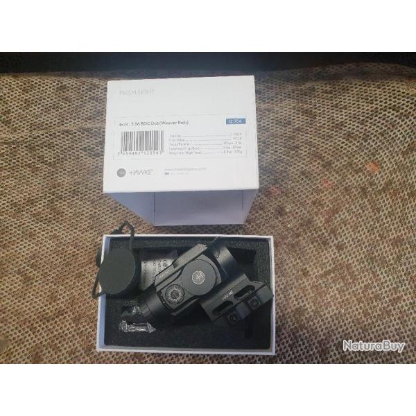 point rouge tactic HAWKE s�rie PRISM-SIGHT mle 4x24 5,56 BDC DOT avec montage haut & bas pour rail