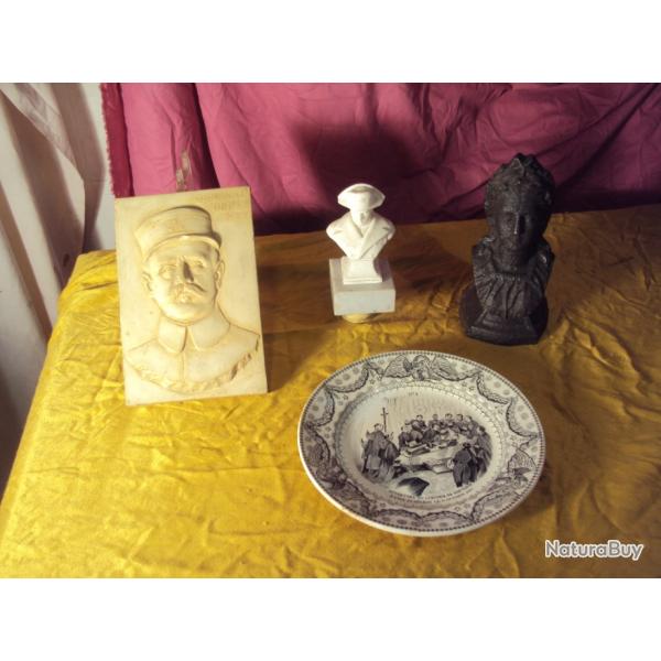 Lot : Buste Napol�on - Assiette Napol�on - G�n�ral DEBENEY - Buste de Marianne