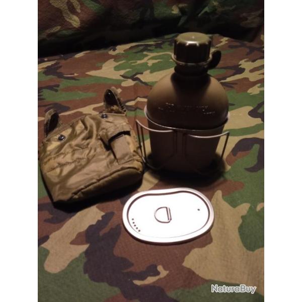Cantine US Army Set complet, housse, gourde, quart et couvercle acier inox
