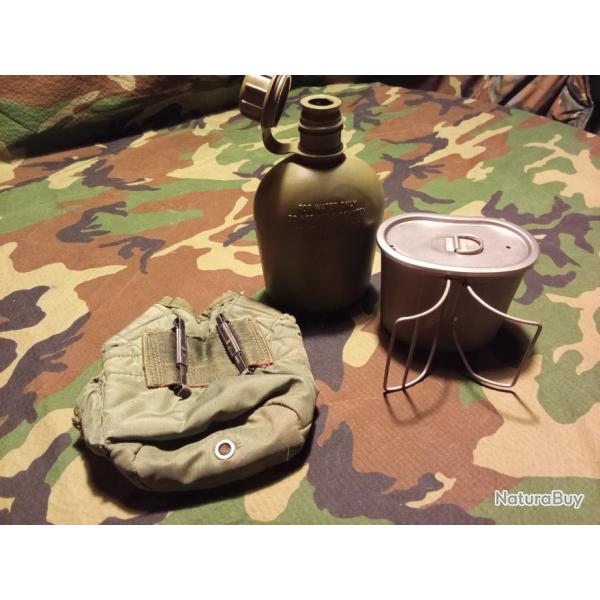 Cantine US Army Set complet, housse, gourde US 1976 R&D quart et couvercle acier inox