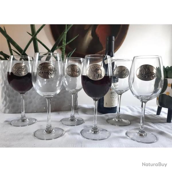 Verres  vin 360 ml dcor tain relief de gibiers 6 pices