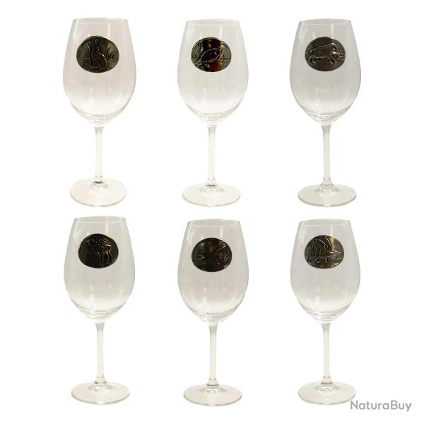 Verres � vin 360 ml d�cor �tain relief de gibiers 6 pi�ces