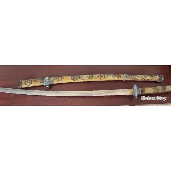 Katana original KOJI SUKEDA  ( +-1900 ) fourreau enti�rement d�cor� laiton/ argent