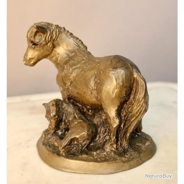 Sculpture bronze Jument et poulain