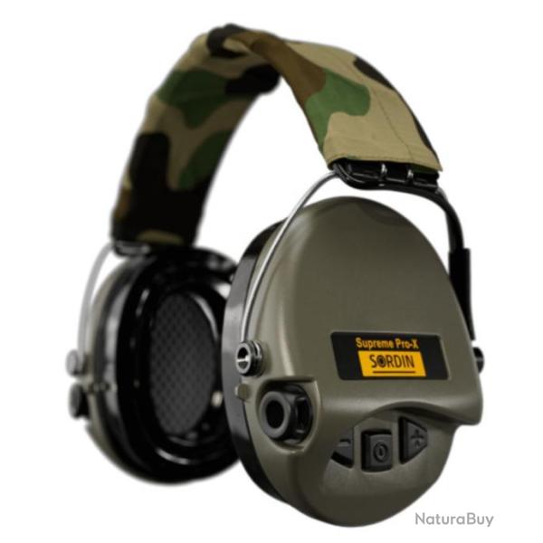 Casque anti-bruit Supr�me Pro-X LED vert olive serre-t�te tissu camo