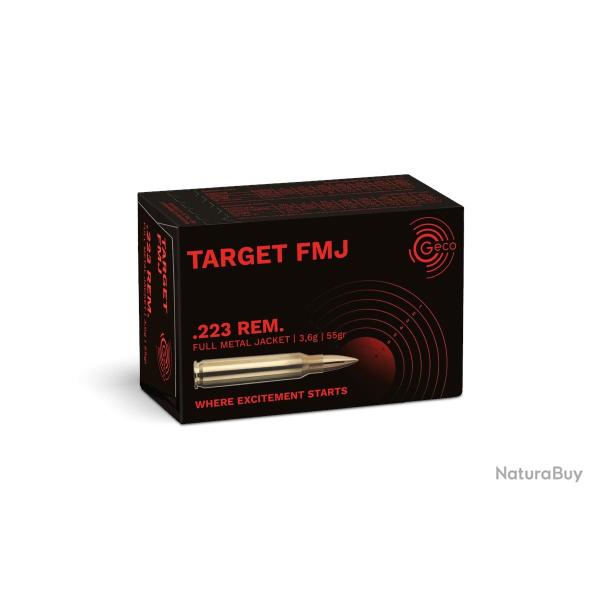 Cartouches GECO target .223 REM FMJ 3.6g/55gr M193 boite de 50
