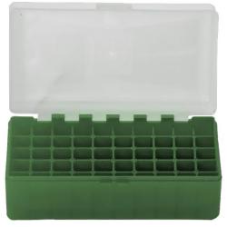 BOITE DE RANGEMENT VERTE COUVERCLE TRANSPARENT 50 MUNITIONS CAL 223