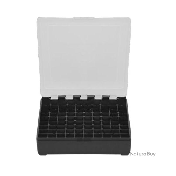 BOITE DE RANGEMENT NOIRE COUVERCLE TRANSPARENT 100 MUNITIONS CAL 22LR - 25 ACP
