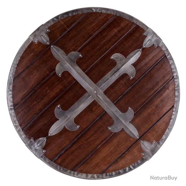 Bouclier rond en bois avec ferrures en acier / reproduction