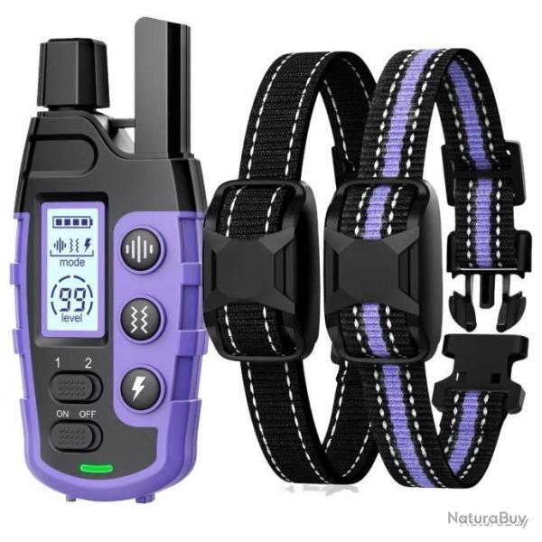 2 COLLIER DE DRESSAGE POUR CHIEN 3 MODES - VIOLET - MANUEL EN FRAN�AIS - LIVRAISON GRATUITE