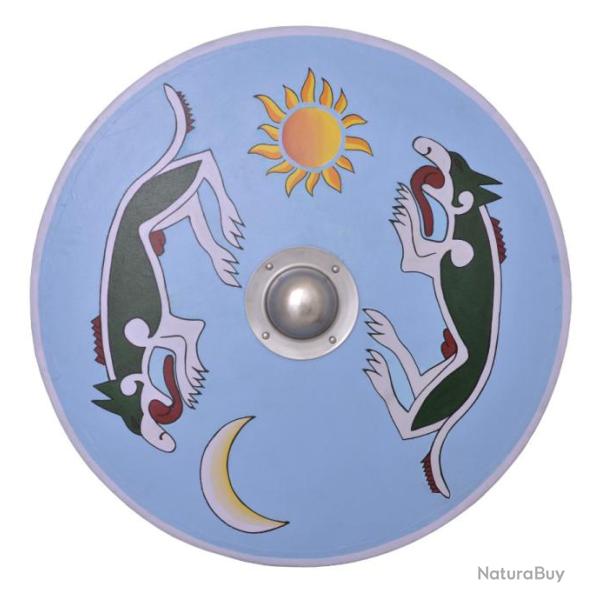 Bouclier viking rond en bois peint avec managarm et skoll