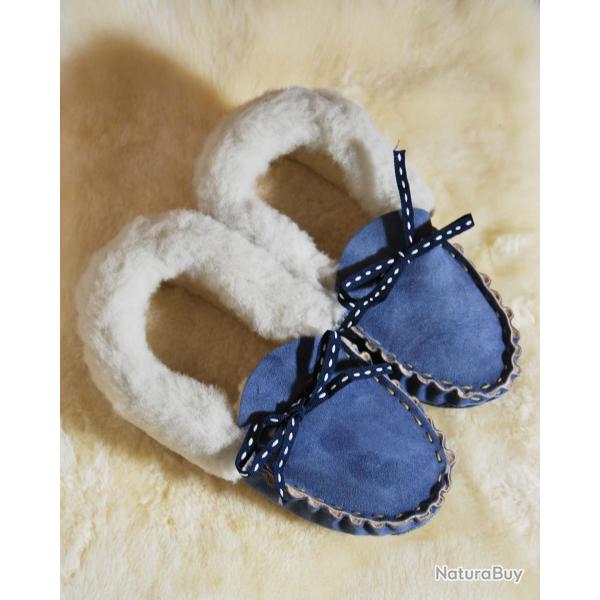 Chaussons mocassins femme chauds en peau d agneau beige