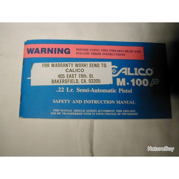 Calico M 100 Manuel  original
