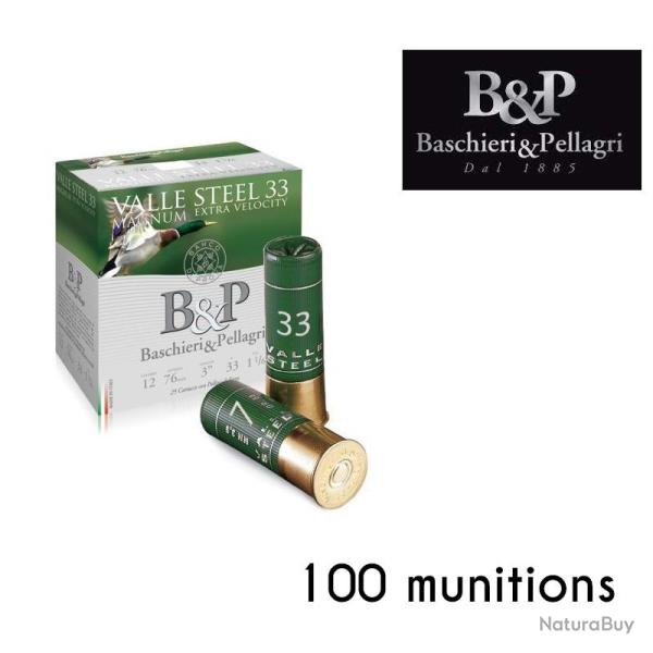 100 Cartouches B & P VALLE STEEL 33 MAGNUM / CAL. 12 - 33 G n�3 3