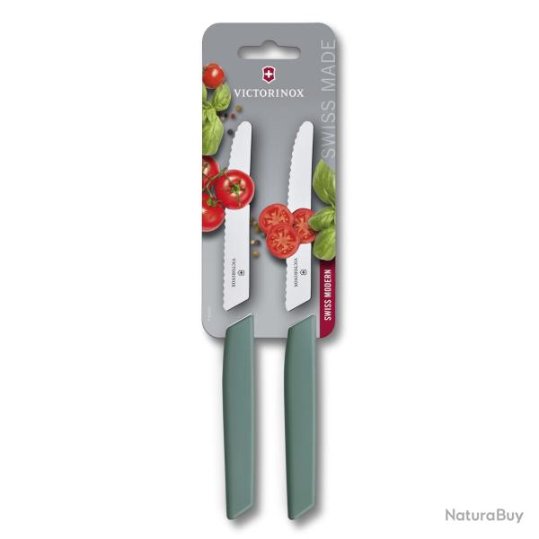 Victorinox 6.9006.11W43B  Swiss Modern, Tomato & Table Knife, 2pcs, 11cm,Wavy,Sage,Blister