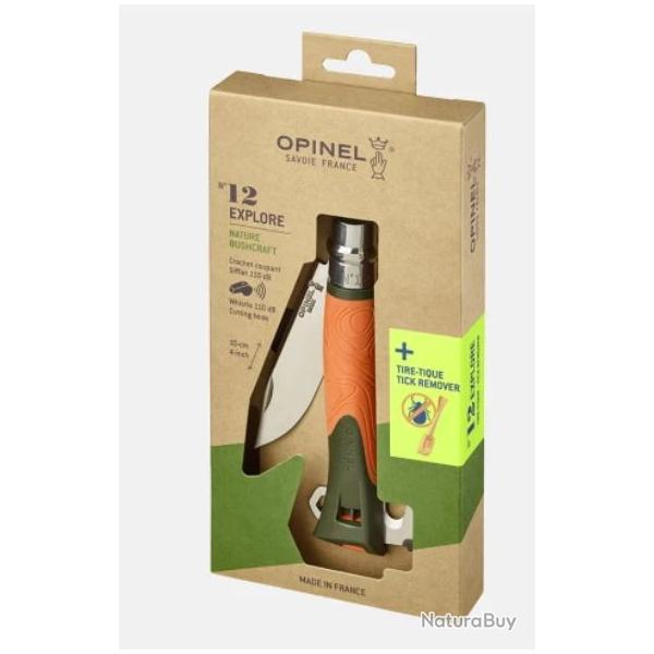 COUTEAU OPINEL N�12 EXPLORE CROCHET COUPANT + SIFFLET + TIRE-TIQUE