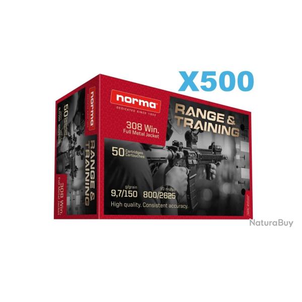 500 CARTOUCHES NORMA .308WIN 9.7G 150GR RANGE&TRAINING