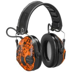 Casque &eacute;lectronique coquilles vertes/oranges digital Camo SportTac Peltor