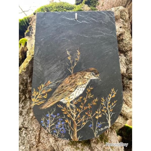 grives Peinture � l ' huile sur ardoise