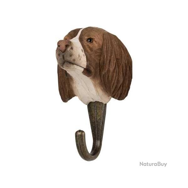 Pat�re Chien Springer - bois sculpt� & peint � la main avec crochet m�tal bronze