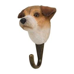 Pat&egrave;re Chien Jack Russell - bois sculpt&eacute; et peint &agrave; la main, crochet m&eacute;tal bronze (6,4 &times; 5,8 &times; 9,8 c