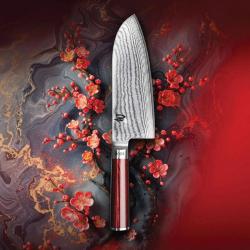 Kai DM-0717RD Grand Santoku, longueur de lame 19 cm &Eacute;dition limit&eacute;e avec manche vein&eacute; rouge