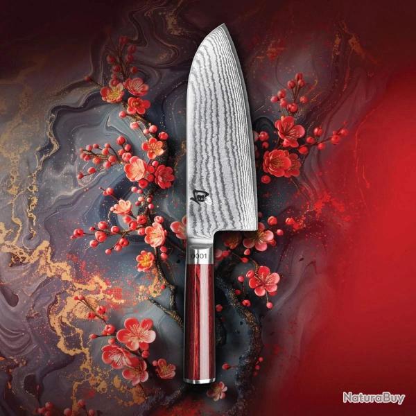 Kai DM-0717RD Grand Santoku, longueur de lame 19 cm �dition limit�e avec manche vein� rouge