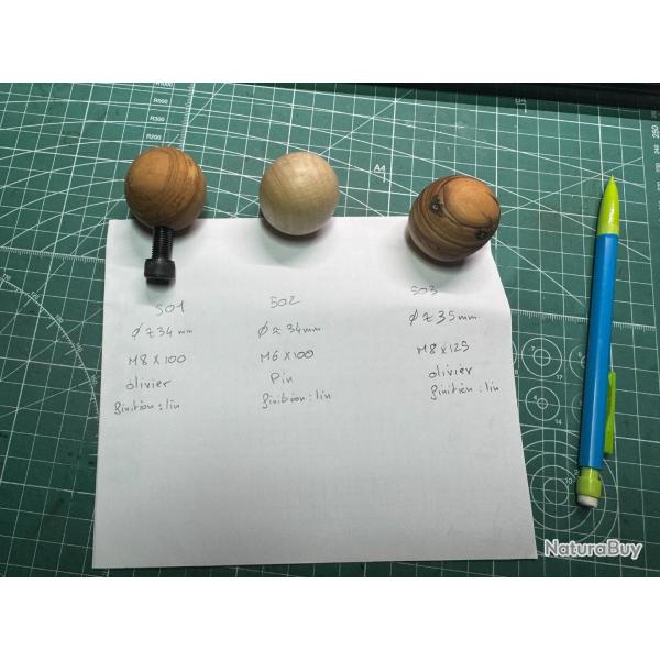 Boule de culasse bois massif (olivier ou pin) insert mtal ou autre model sur demande voir photo