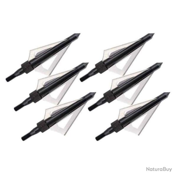 Lot de 6 Pointes de chasse 3 lames pour fl�ches d'arcs et arbal�tes 125 grains