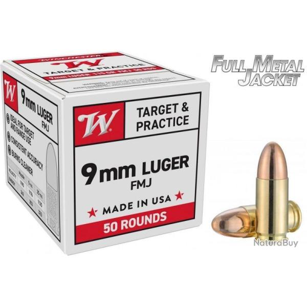 WINCHESTER 9MM LUGER FMJ 8G/124G SUPER X BOITE DE 50 MUNITIONS
