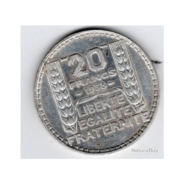 20 francs 1938 -  argent -  turin tr�s bon �tat