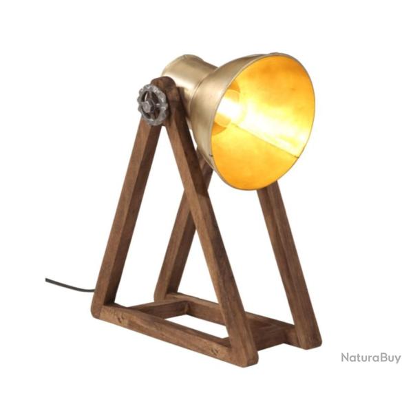 Lampe de Bureau Vintage en Bois de Manguier et M�tal - 25W, Style Industriel, Laiton antique
