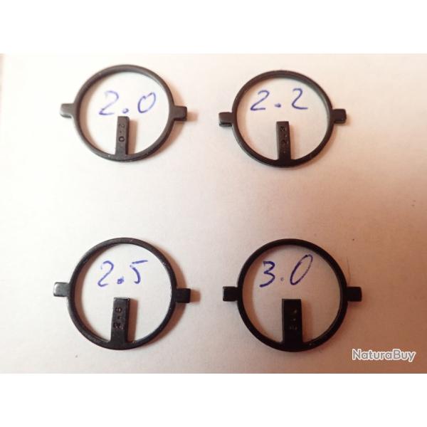 Lot de 4 iris, guidons, grains pour tunnel de dioptre. Tailles 2, 2.2, 2.5, 3.0. Diamtre 16,9 mm