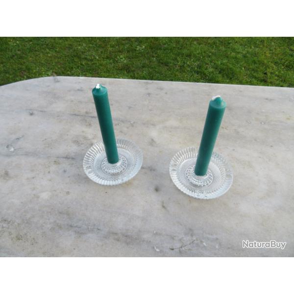 VINTAGE - Atypique paire de Bougeoir/Cendrier de forme ronde en cristal moul� (Vers 1960-70)