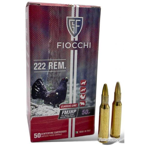Munitions FIOCCHI calibre 222 Rem FMJHP 50gr - 3.2g x50