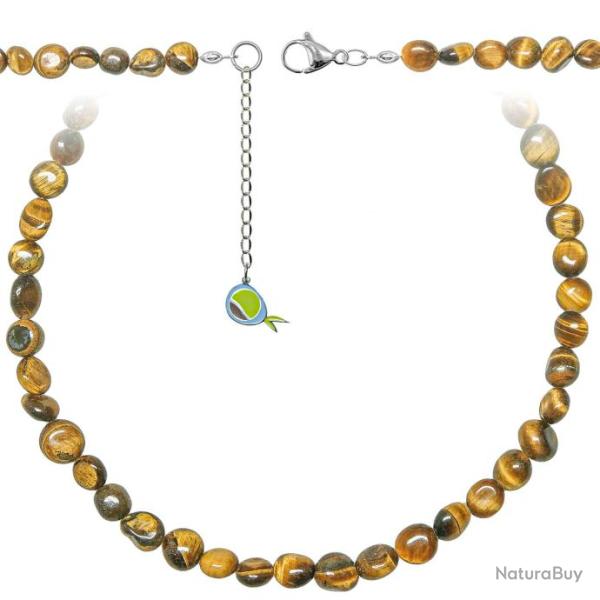 Collier en oeil de tigre - Perles roul�es 8 � 10 mm - 38 cm